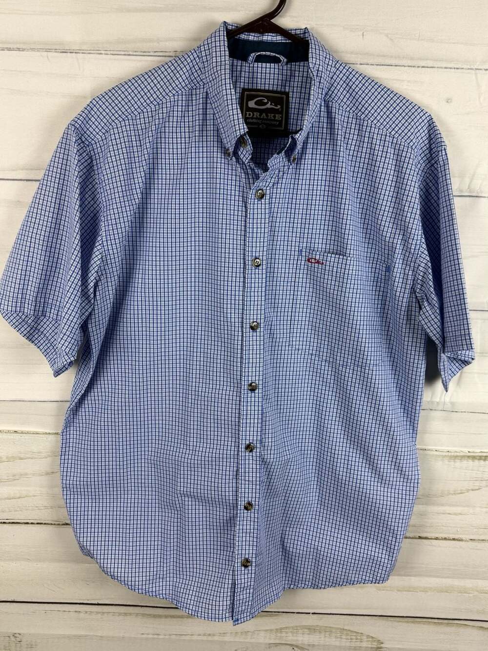 Drake Clothing Company Blue Gingham Short Sleeve Button Down Shirt Size S